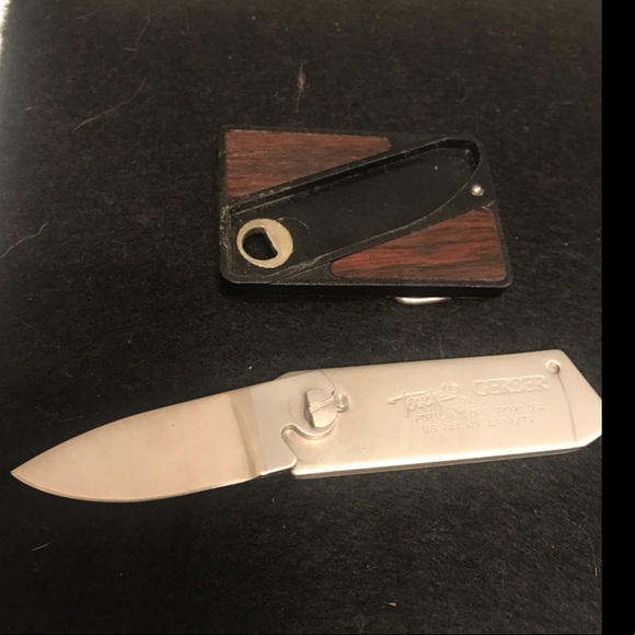 Rare GERBER Touché Knife Belt Buckle Bass Fish Scrimshaw ivory Brown Stainless - Picture 6 of 9